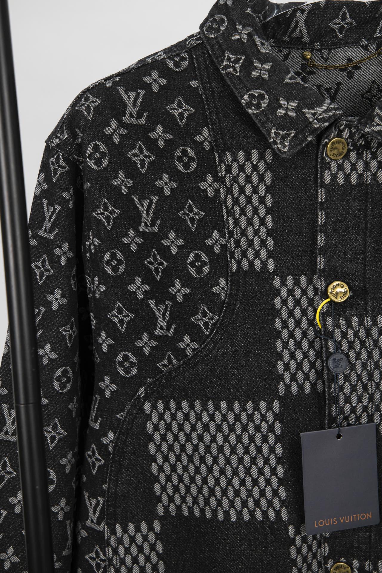 Top Version Louis Vuitton x Nigo x Virgil Abloh Monogram Checkered Patchwork Washed Denim Jacket – Unisex