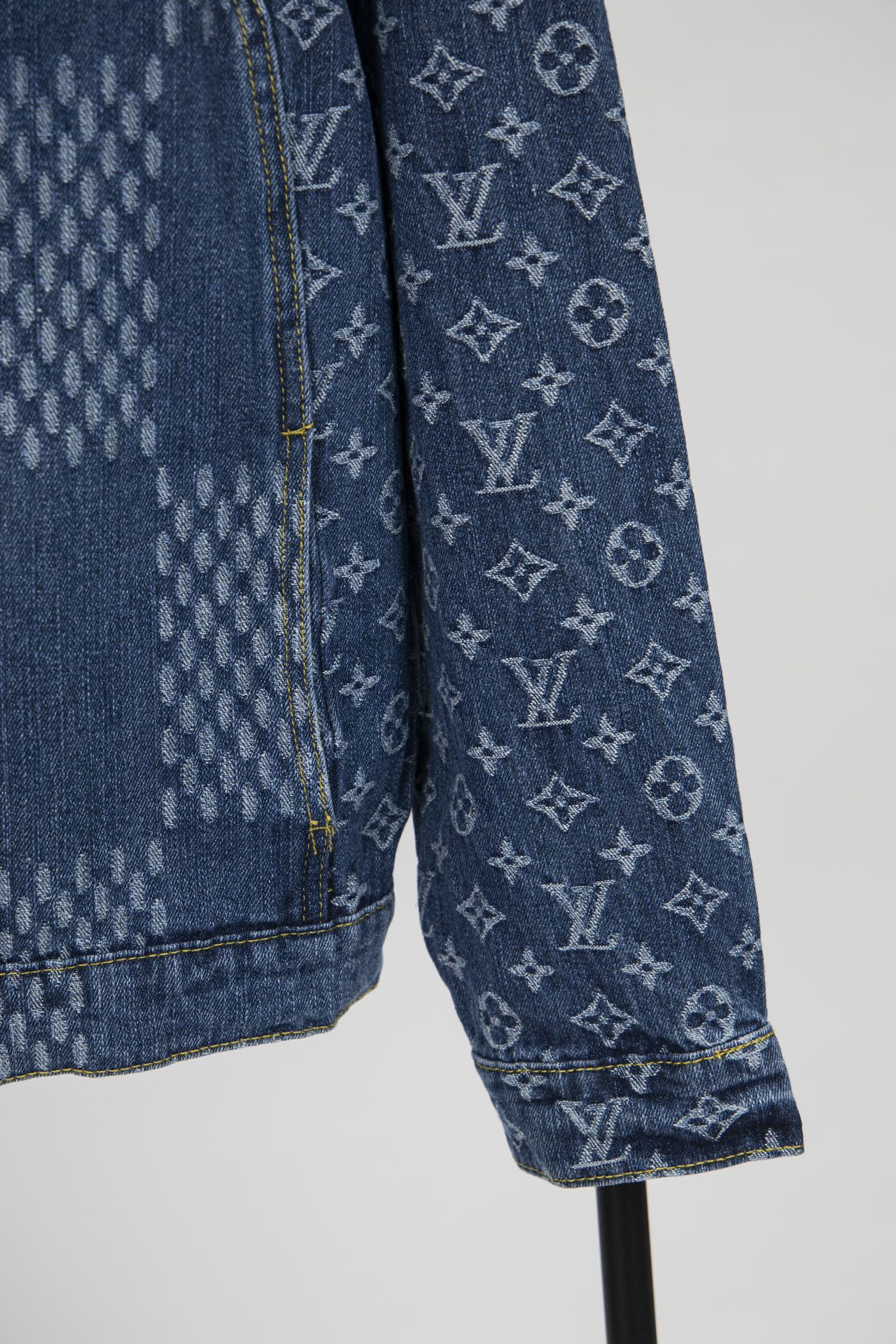 Top Version Louis Vuitton x Nigo x Virgil Abloh Monogram Checkered Patchwork Washed Denim Jacket – Unisex
