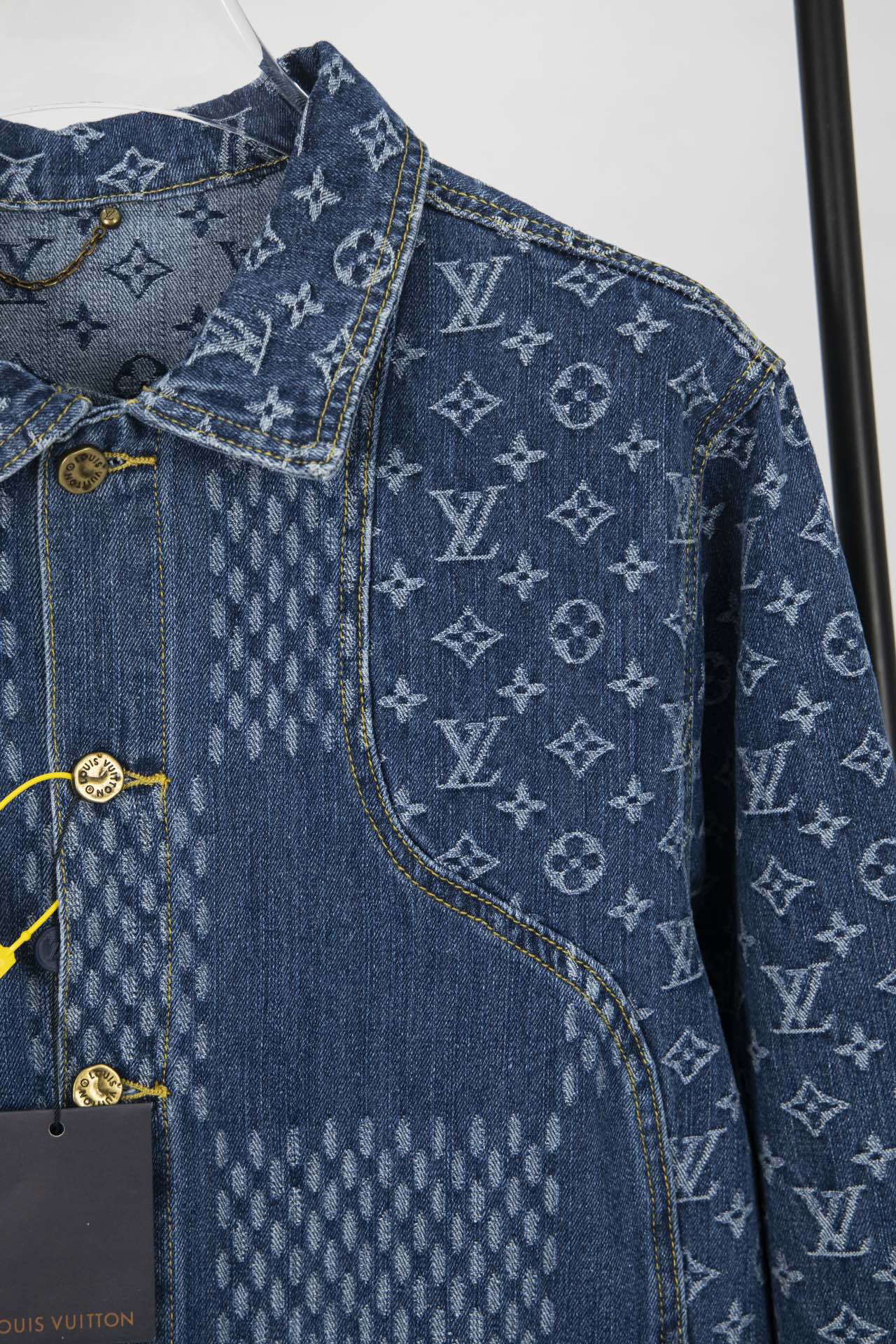 Top Version Louis Vuitton x Nigo x Virgil Abloh Monogram Checkered Patchwork Washed Denim Jacket – Unisex