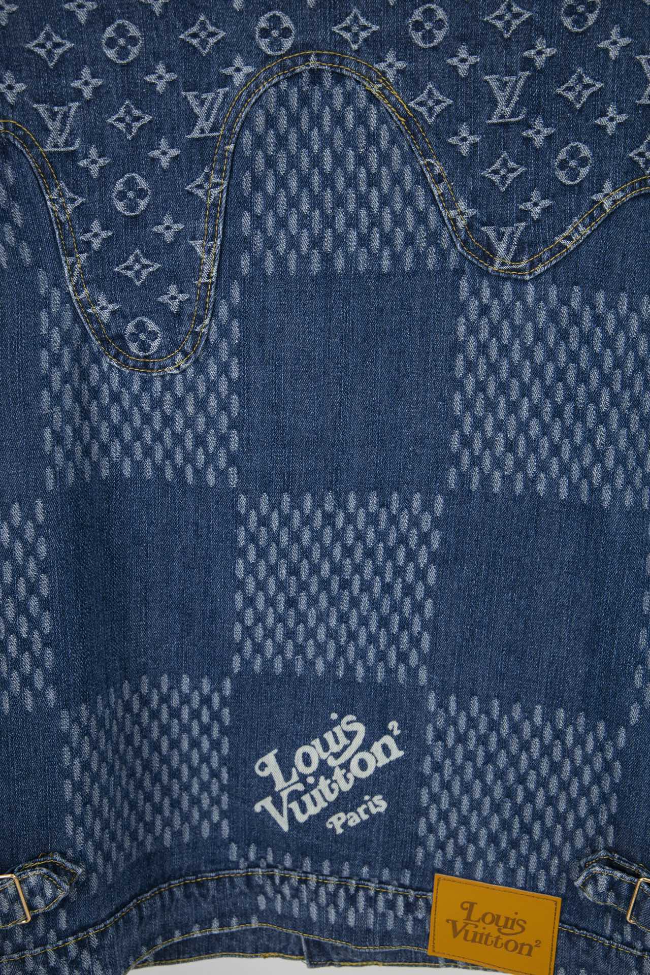 Top Version Louis Vuitton x Nigo x Virgil Abloh Monogram Checkered Patchwork Washed Denim Jacket – Unisex