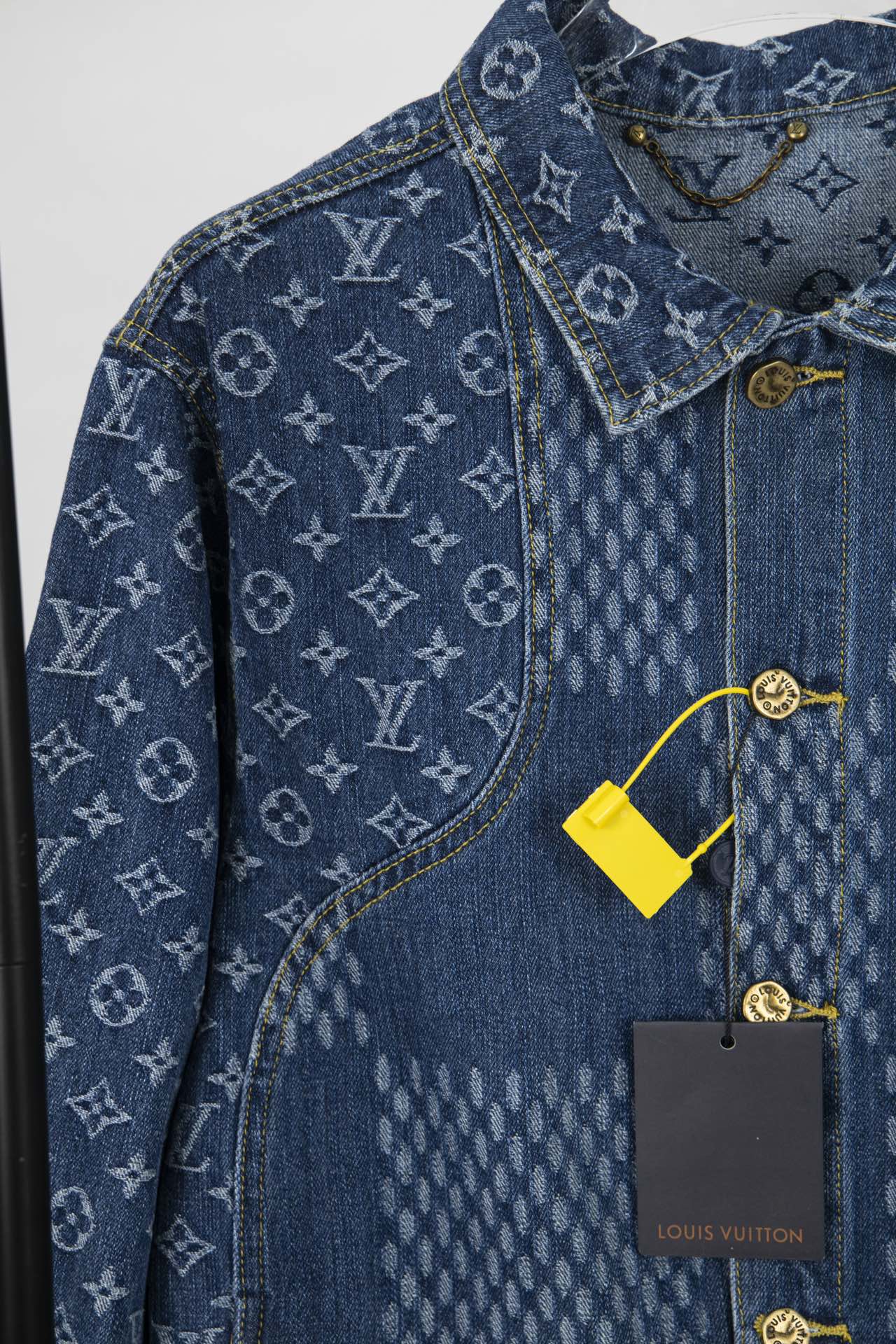 Top Version Louis Vuitton x Nigo x Virgil Abloh Monogram Checkered Patchwork Washed Denim Jacket – Unisex