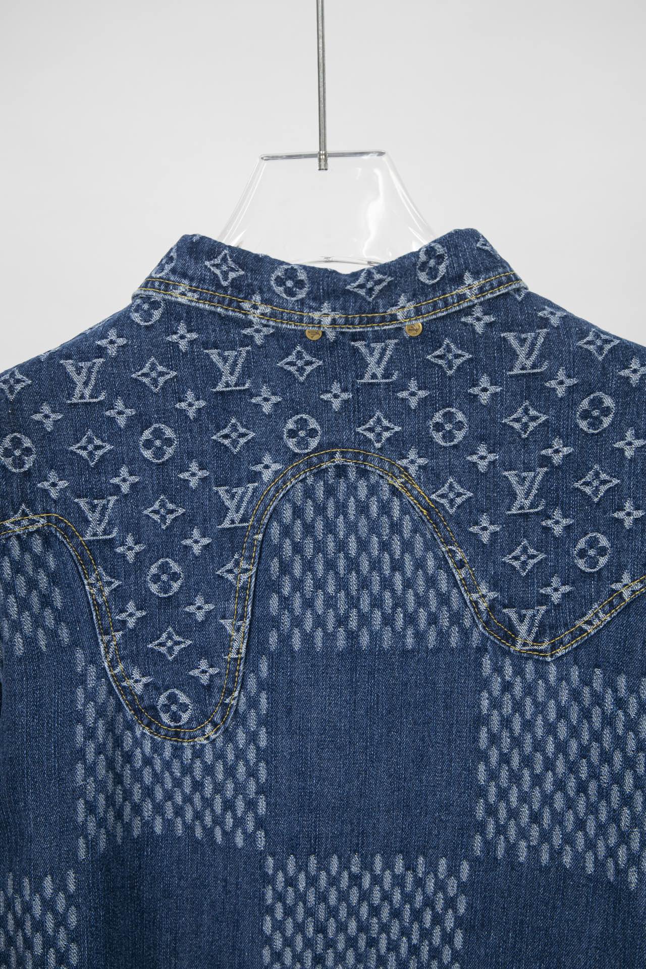 Top Version Louis Vuitton x Nigo x Virgil Abloh Monogram Checkered Patchwork Washed Denim Jacket – Unisex