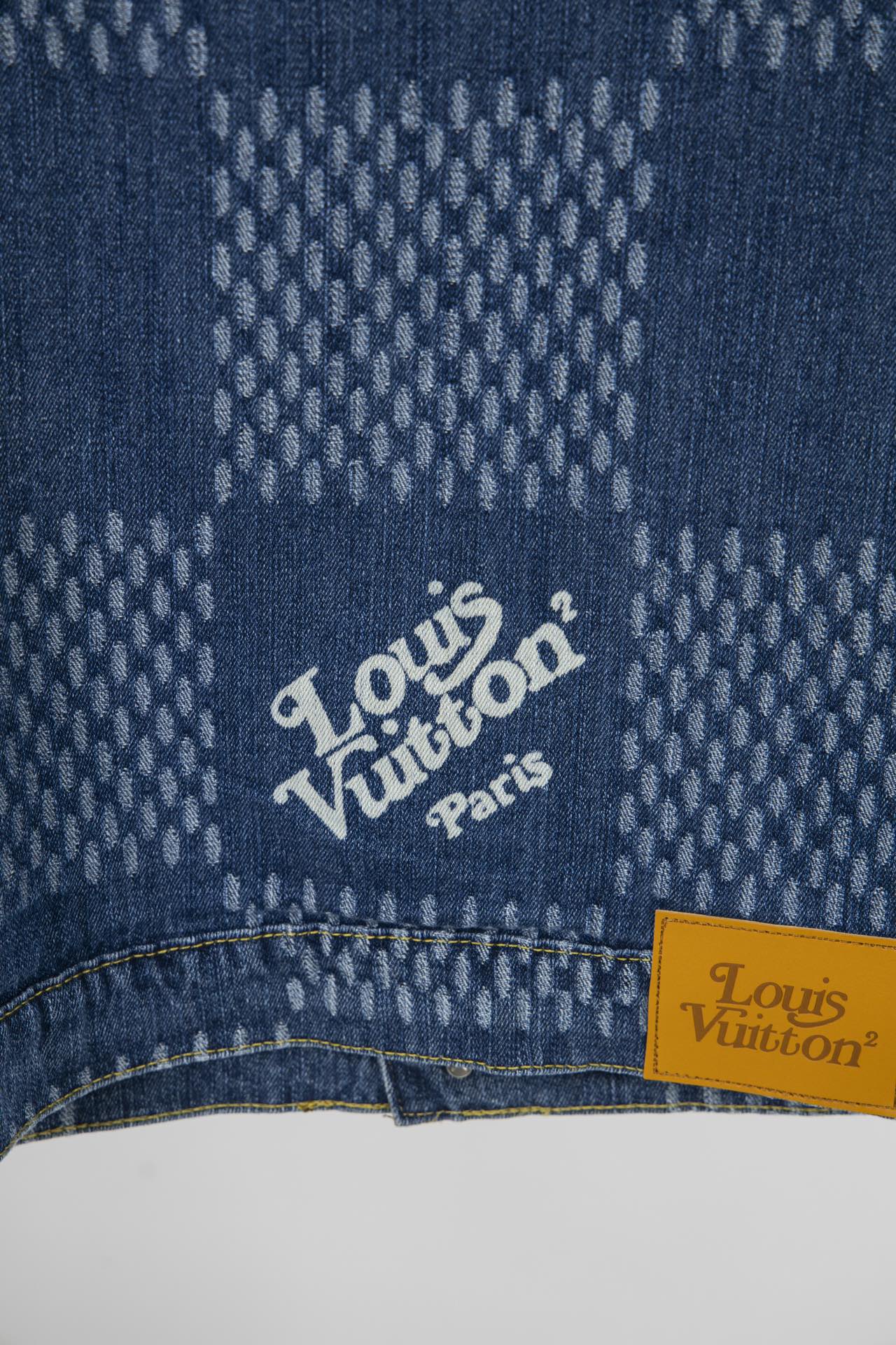 Top Version Louis Vuitton x Nigo x Virgil Abloh Monogram Checkered Patchwork Washed Denim Jacket – Unisex