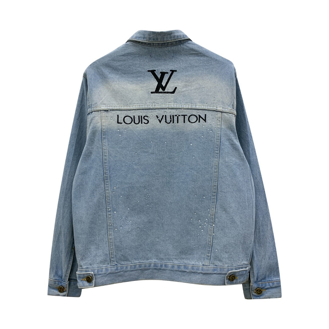 Louis Vuitton 23FW “Stardust” Crystal-Embroidered Distressed Denim Jacket – Unisex Limited Edition