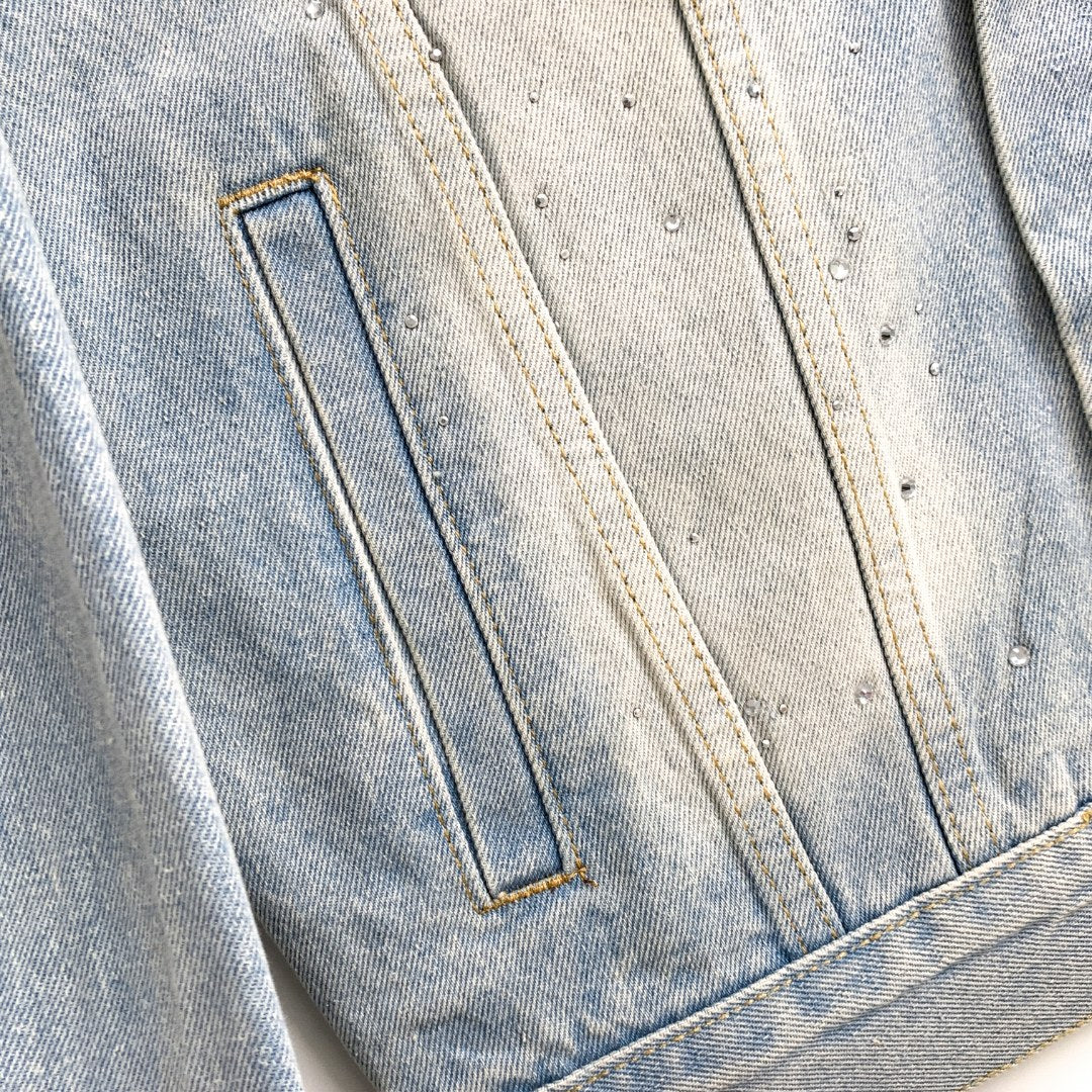 Louis Vuitton 23FW “Starlight Monogram” Crystal-Embroidered Distressed Denim Jacket