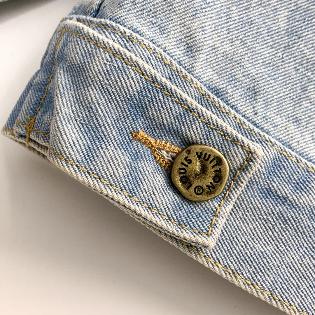 Louis Vuitton 23FW “Starlight Monogram” Crystal-Embroidered Distressed Denim Jacket