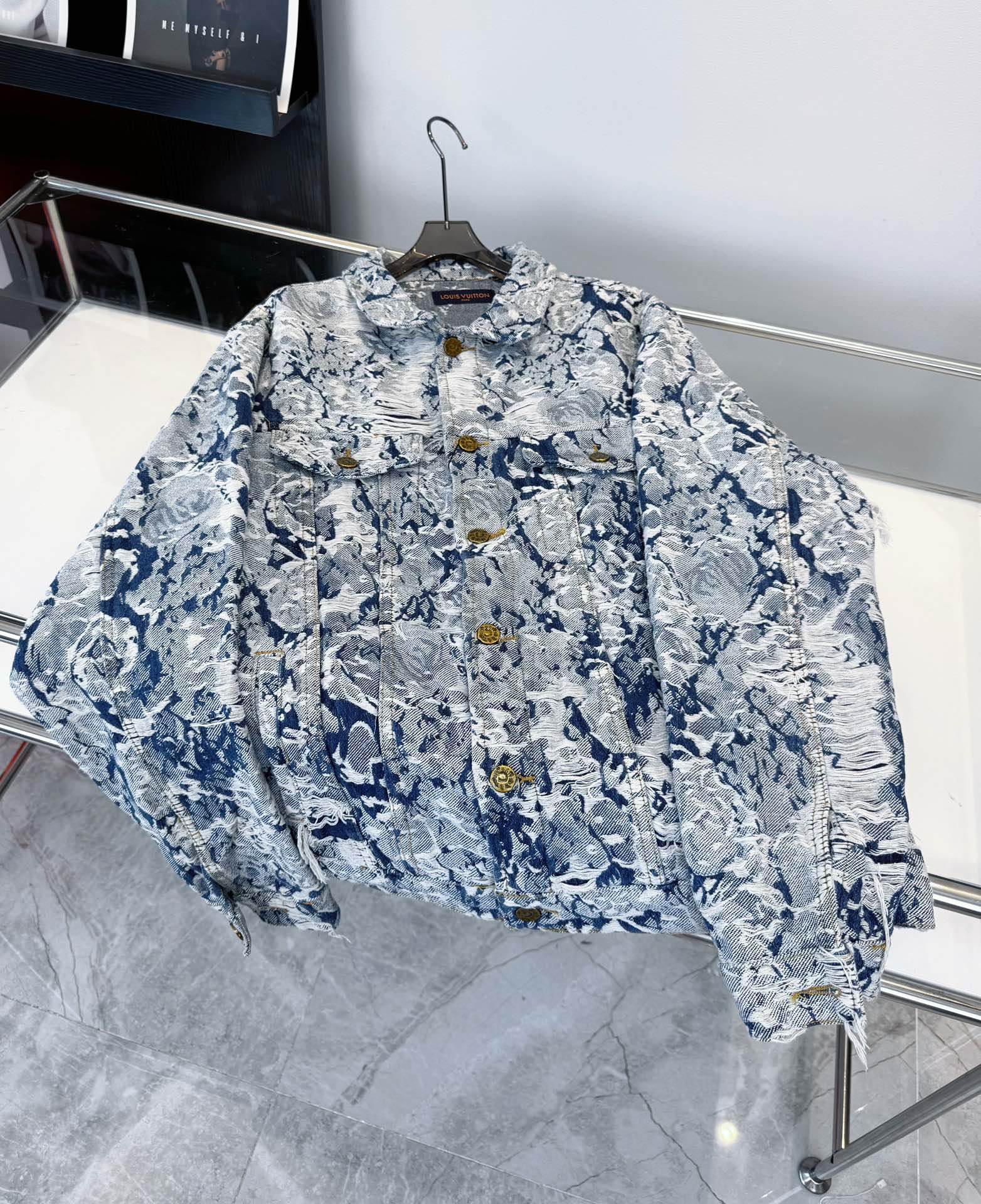 Louis Vuitton Floral Jacquard Denim Jacket with Fringed Detailing