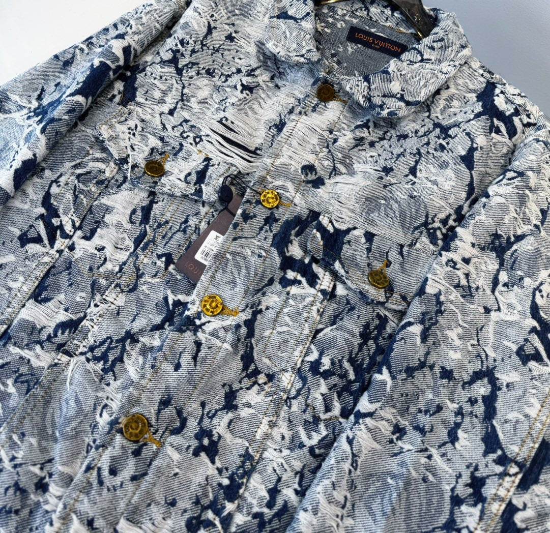 Louis Vuitton Floral Jacquard Denim Jacket with Fringed Detailing