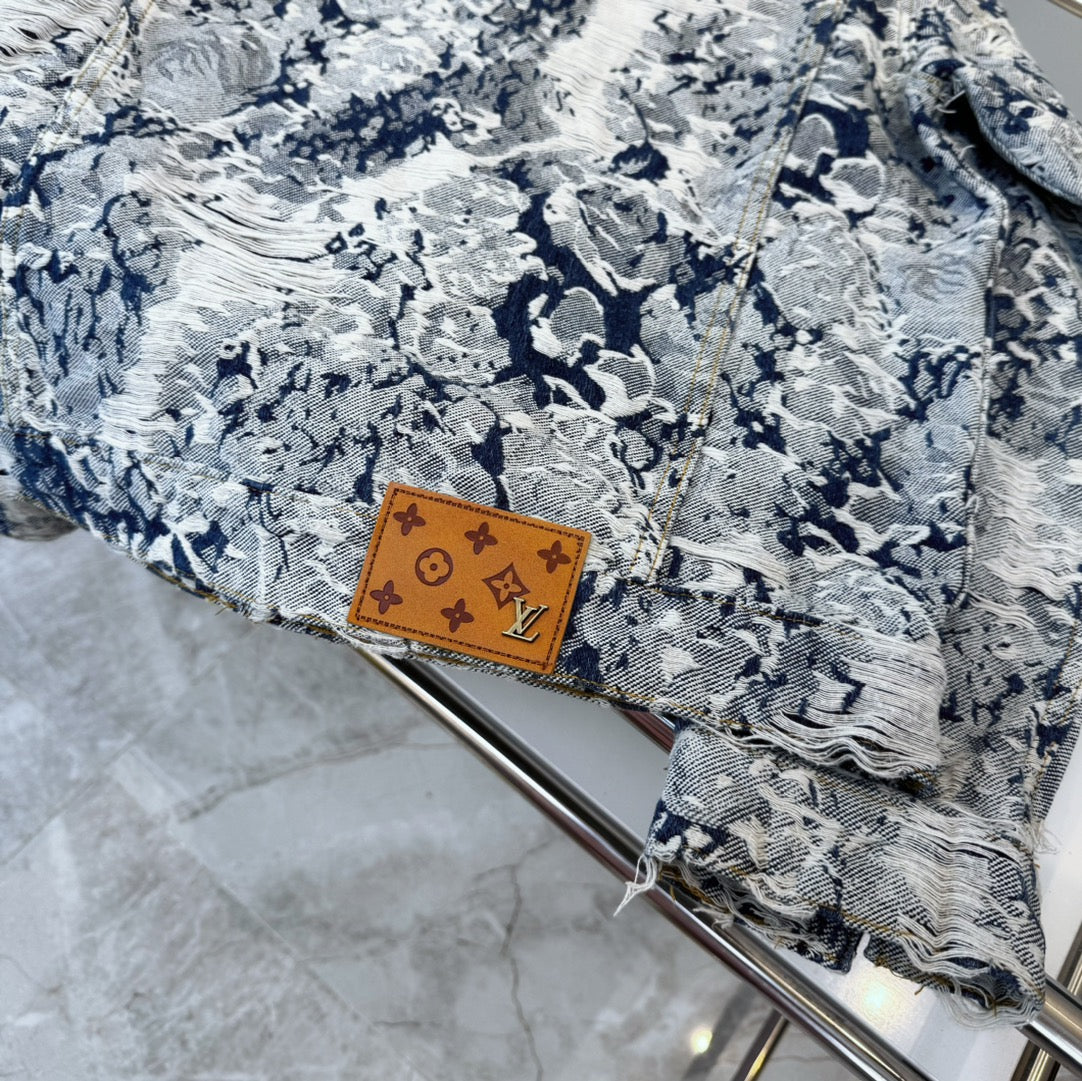 Louis Vuitton Floral Jacquard Denim Jacket with Fringed Detailing
