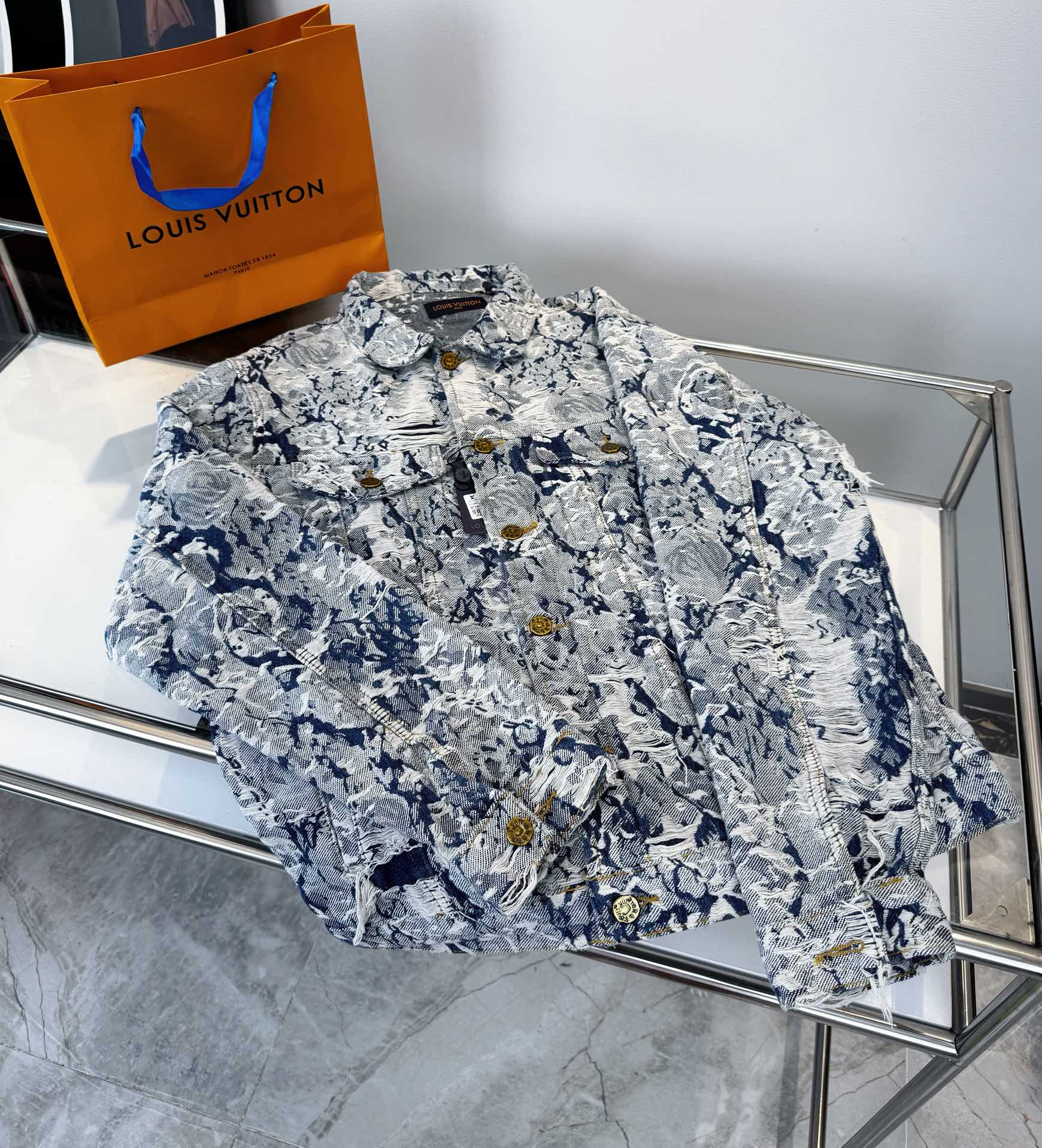 Louis Vuitton Floral Jacquard Denim Jacket with Fringed Detailing