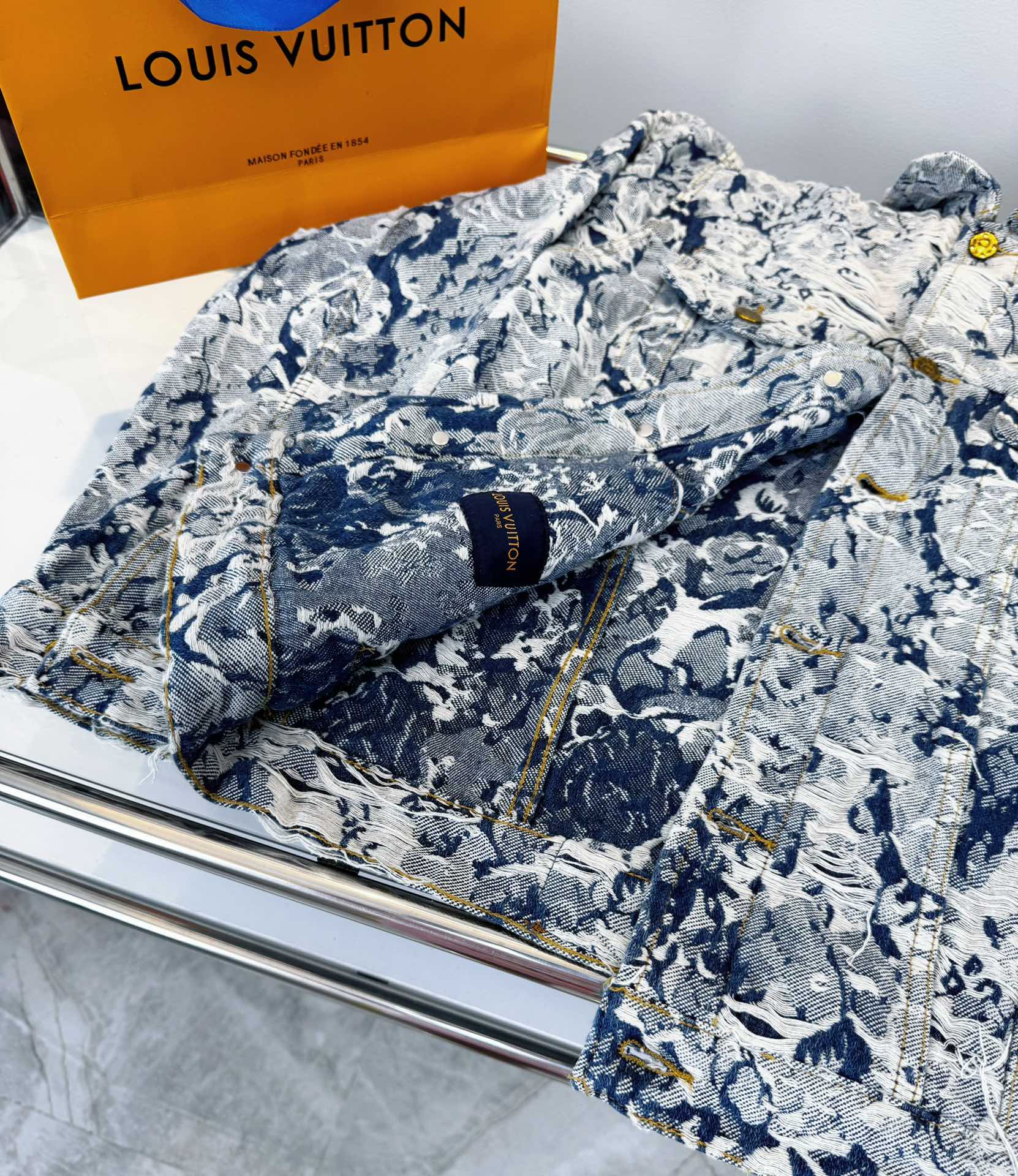 Louis Vuitton Floral Jacquard Denim Jacket with Fringed Detailing