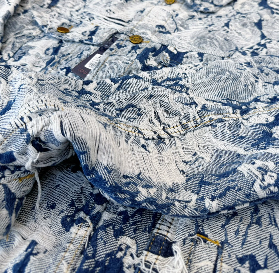 Louis Vuitton Floral Jacquard Denim Jacket with Fringed Detailing