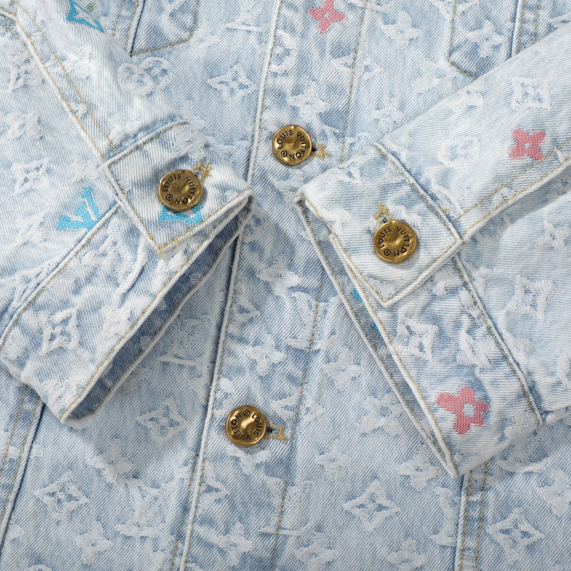 Louis Vuitton x Tyler 24SS Monogram Floral Embroidery Denim Jacket & Pants Set
