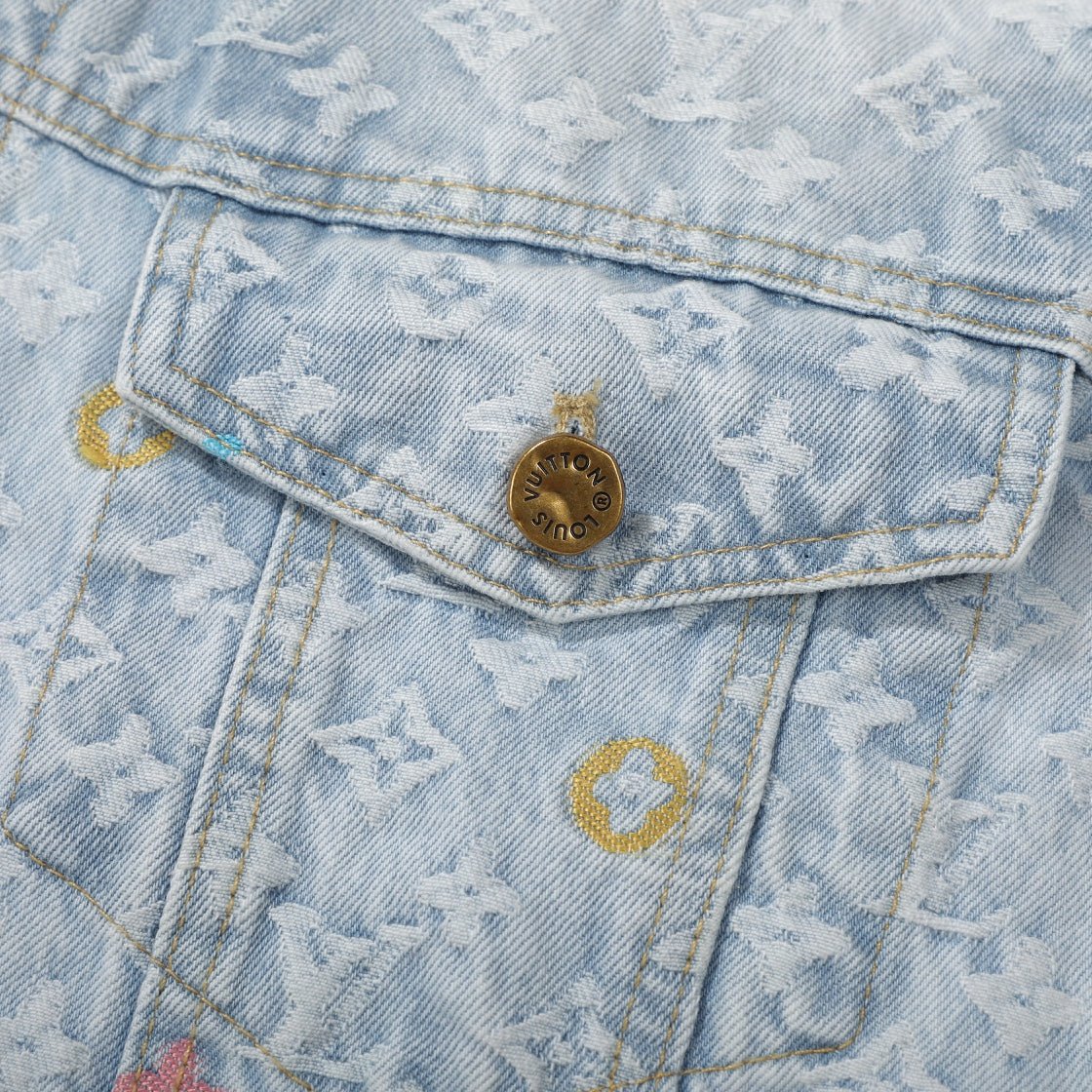 Louis Vuitton x Tyler 24SS Monogram Floral Embroidery Denim Jacket & Pants Set