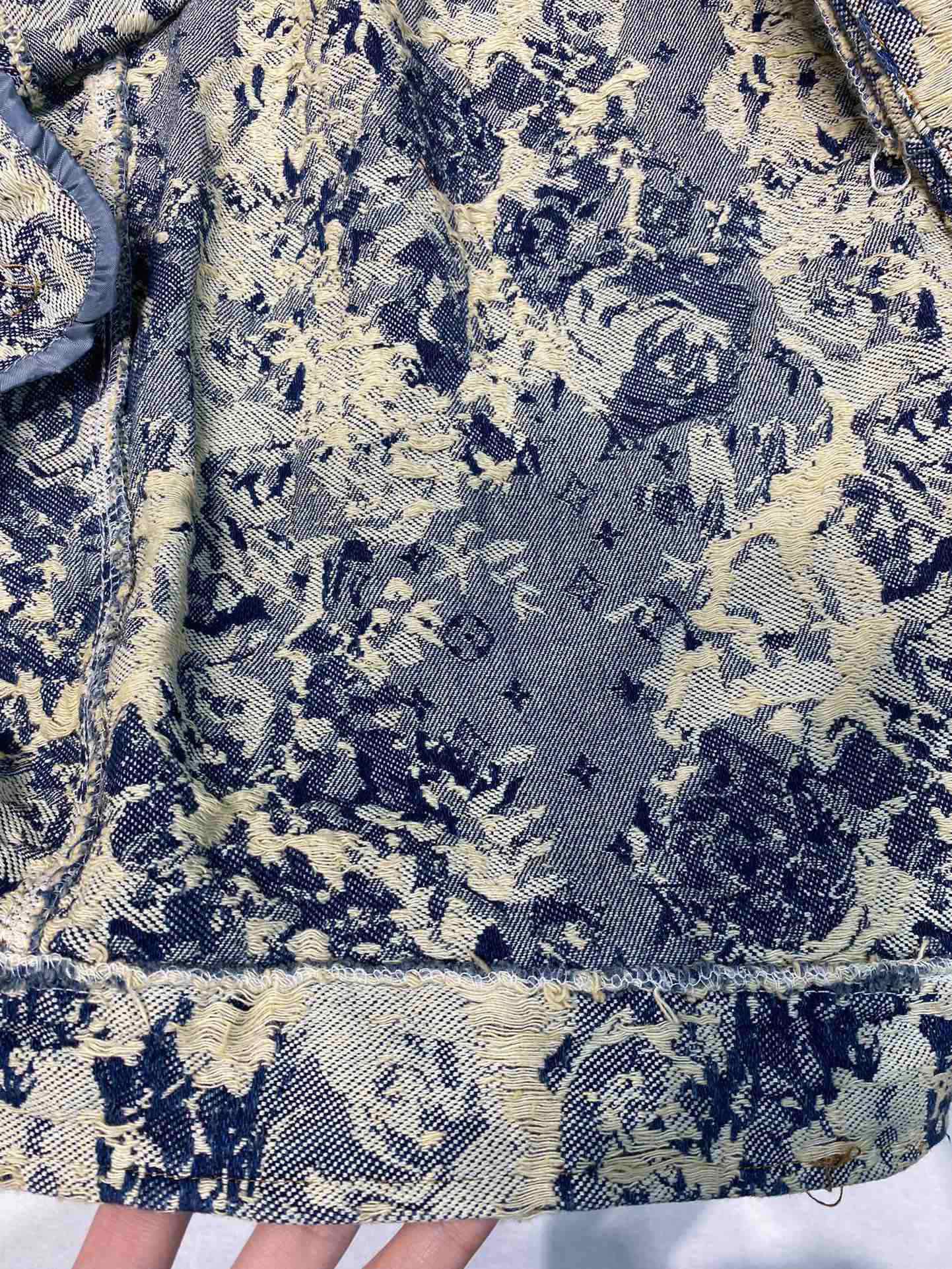 Louis Vuitton Distressed Floral Jacquard Fringe Denim Jacket
