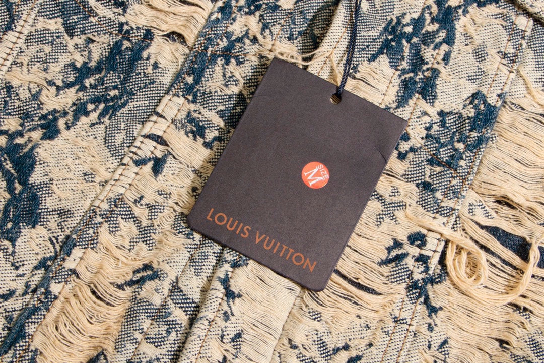 Louis Vuitton Distressed Rose Jacquard Fringe Denim Jacket