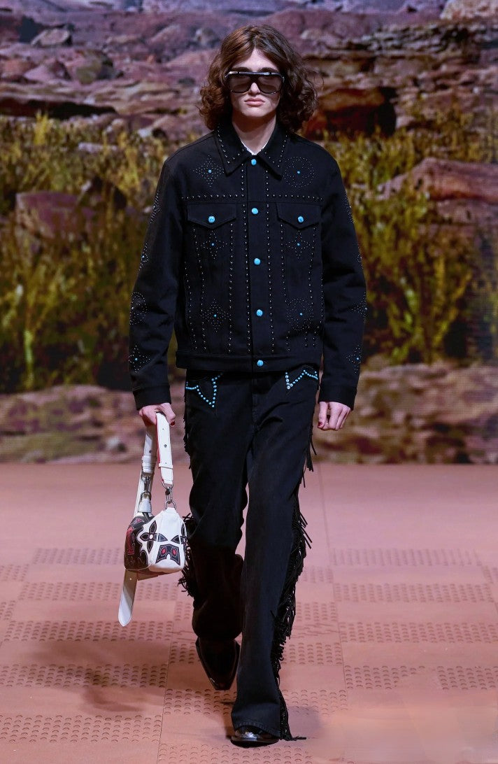 Louis Vuitton 24SS Turquoise Logo Studded Heavy-Wash Denim Jacket – Runway Edition