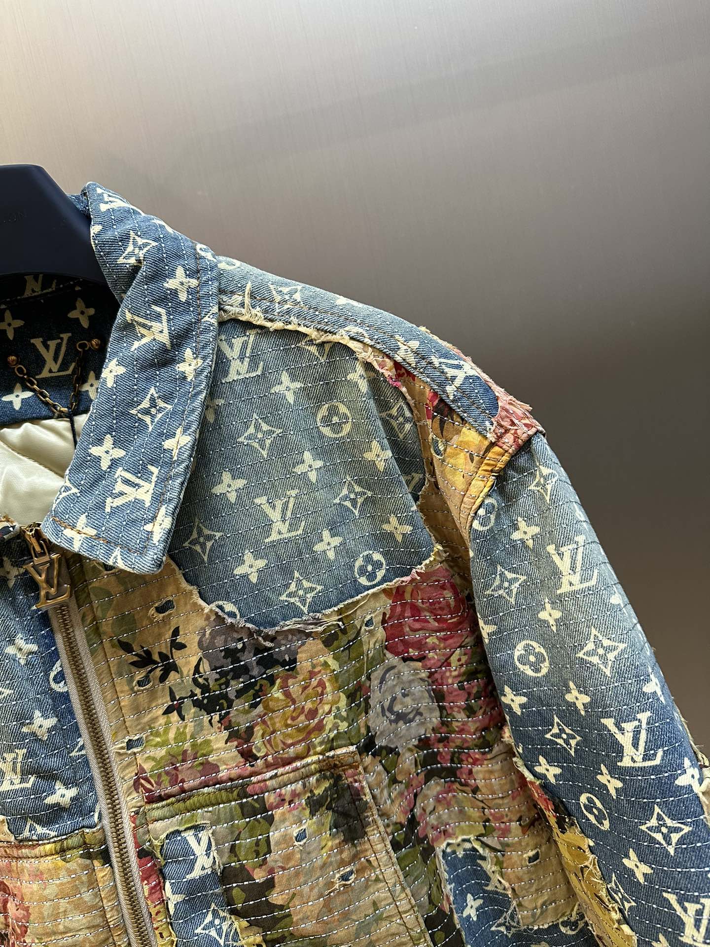 Louis Vuitton Distressed Effect Denim Padded Jacket – Monogram Boro Patchwork