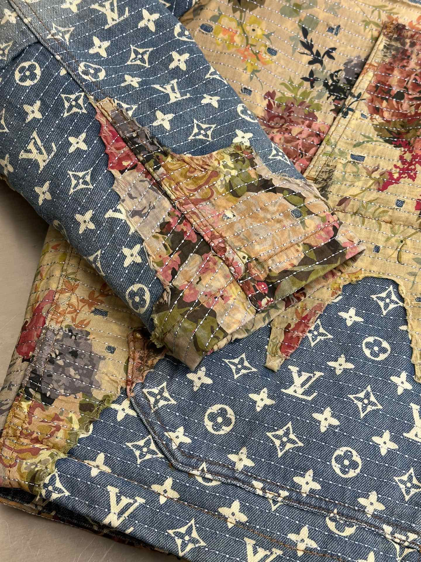 Louis Vuitton Distressed Effect Denim Padded Jacket – Monogram Boro Patchwork