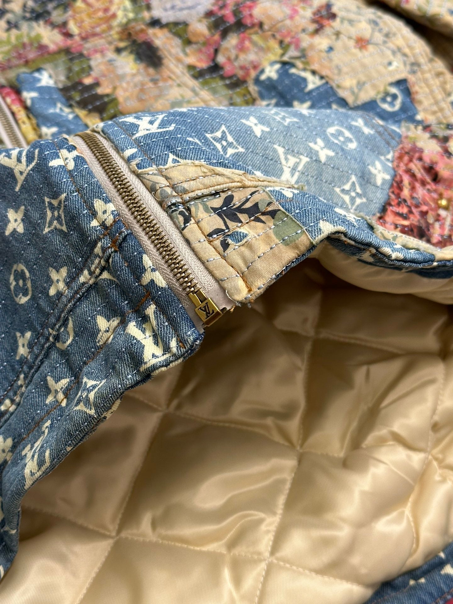 Louis Vuitton Distressed Effect Denim Padded Jacket – Monogram Boro Patchwork