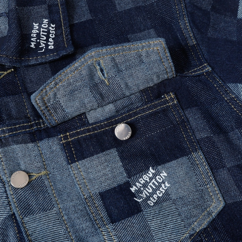 LV Louis Vuitton Mosaic Denim Jacket | Sizes M–XXL