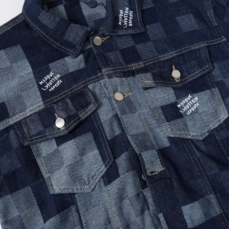 LV Louis Vuitton Mosaic Denim Jacket | Sizes M–XXL