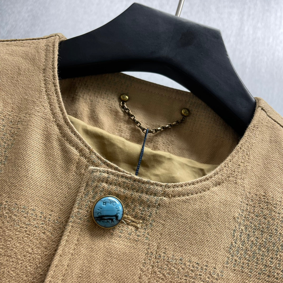 LV Collarless Jacquard Denim Workwear Jacket | Sizes S–XL