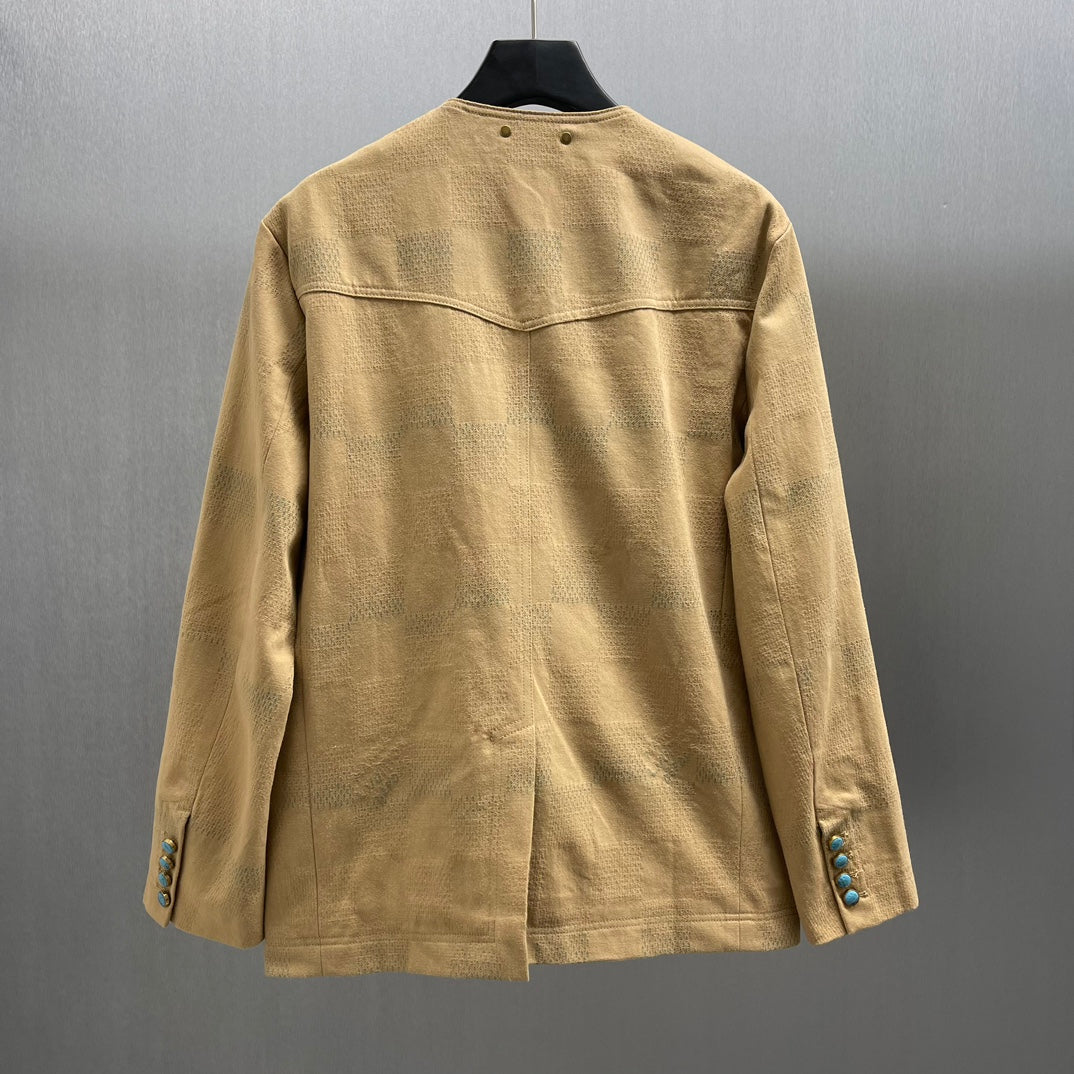 LV Collarless Jacquard Denim Workwear Jacket | Sizes S–XL