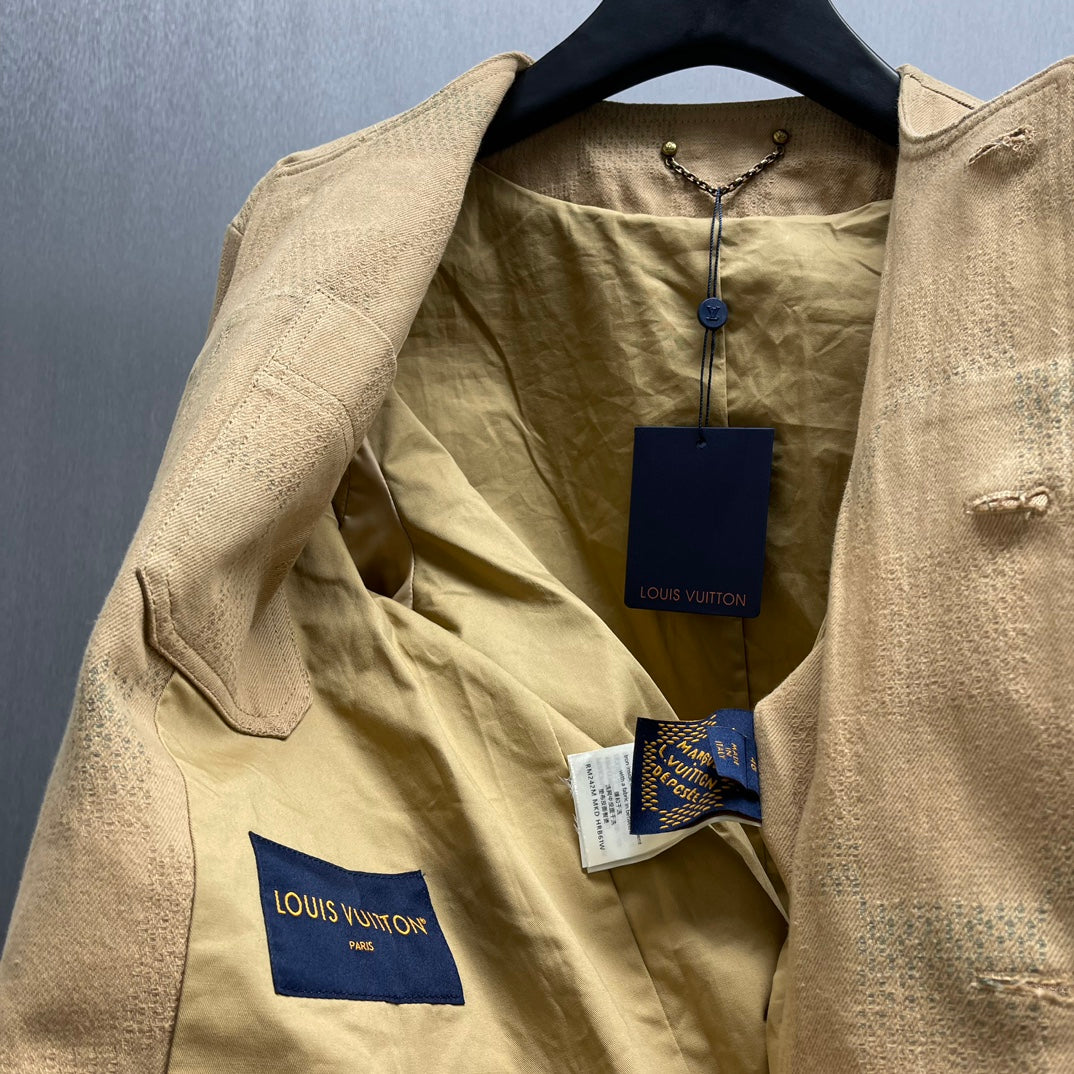 LV Collarless Jacquard Denim Workwear Jacket | Sizes S–XL