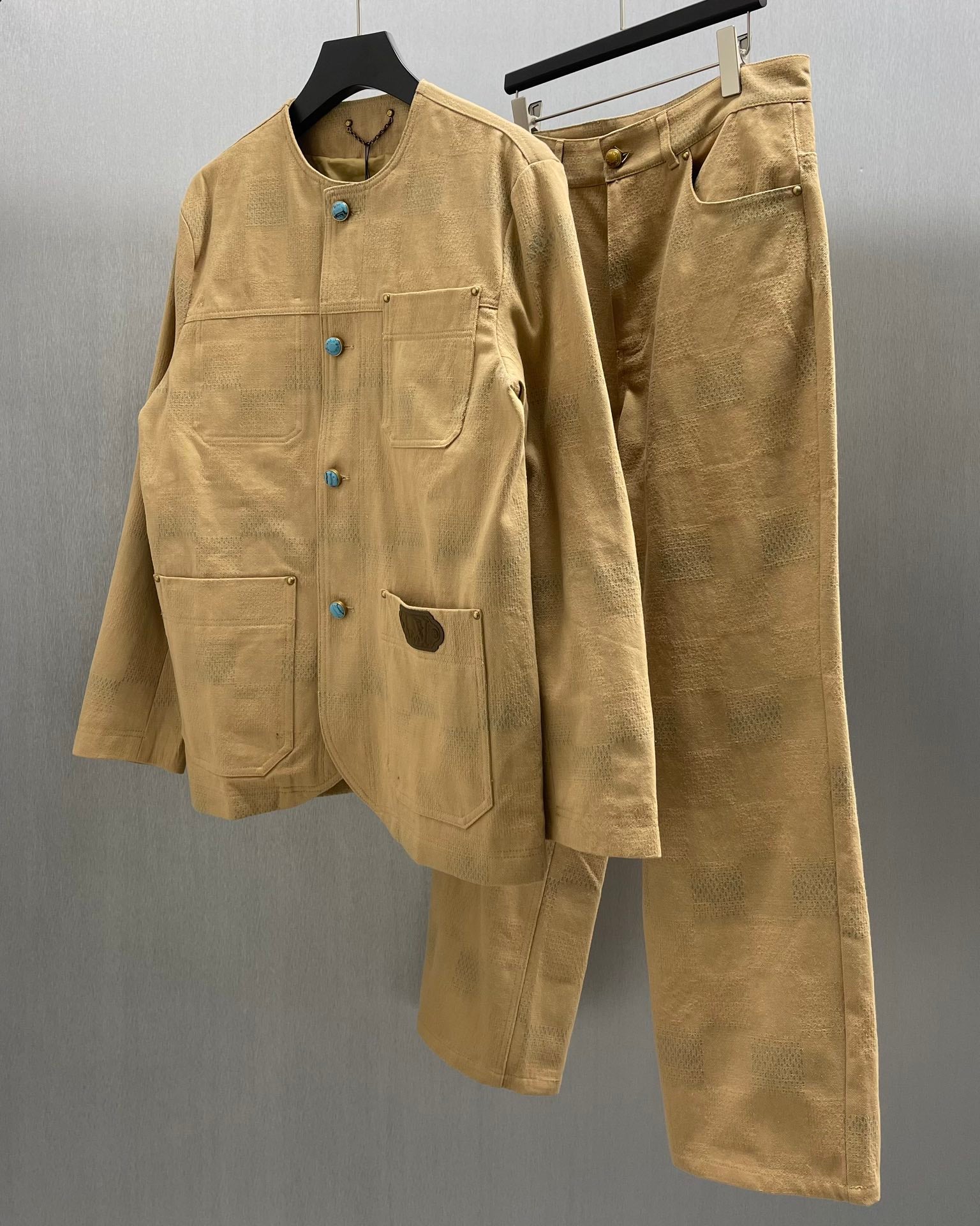 LV Collarless Jacquard Denim Workwear Jacket | Sizes S–XL