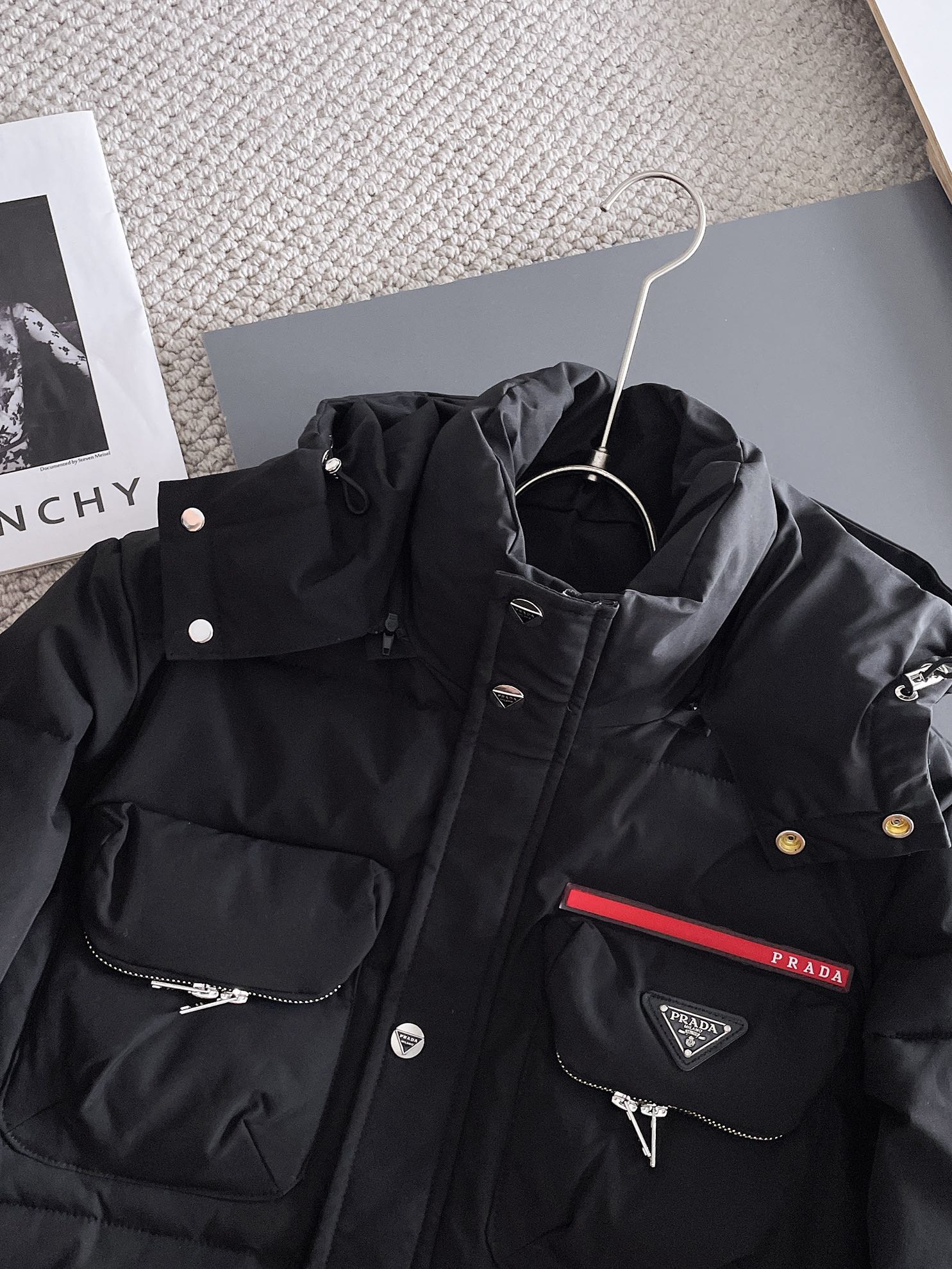 PRADA 2024 FW Premium Goose Down Jacket | Colorblock Design | Unisex | M–3XL