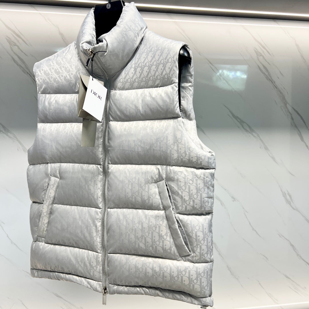 DIOR 23FW Oblique Jacquard Down Vest | 90% White Goose Down | Unisex | Sizes 44–54